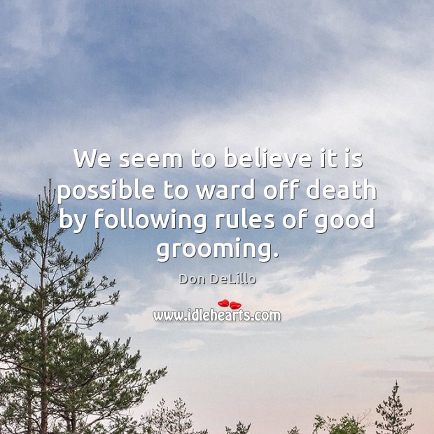 We seem to believe it is possible to ward off death by following rules of good grooming. Don DeLillo Picture Quote