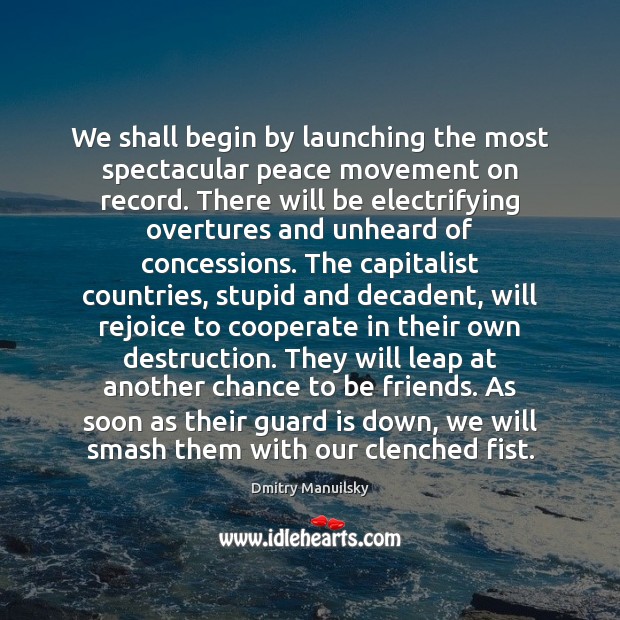 We shall begin by launching the most spectacular peace movement on record. Cooperate Quotes Image