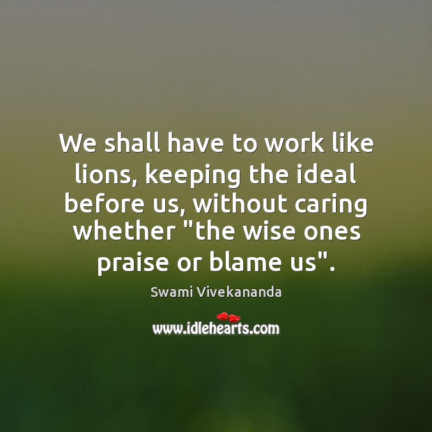 We shall have to work like lions, keeping the ideal before us, Praise Quotes Image