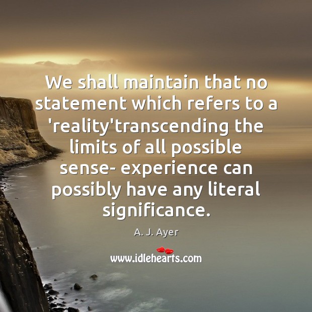 We shall maintain that no statement which refers to a ‘reality’transcending the Image