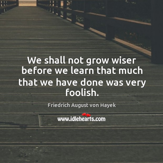 We shall not grow wiser before we learn that much that we have done was very foolish. Friedrich August von Hayek Picture Quote
