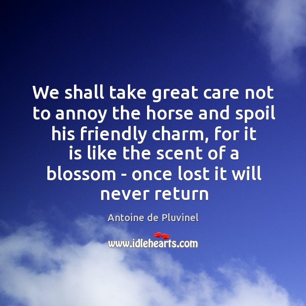 We shall take great care not to annoy the horse and spoil Antoine de Pluvinel Picture Quote