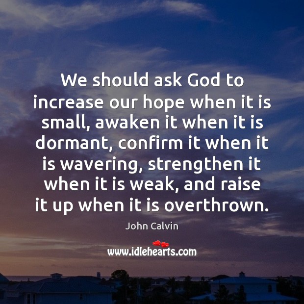 We should ask God to increase our hope when it is small, John Calvin Picture Quote