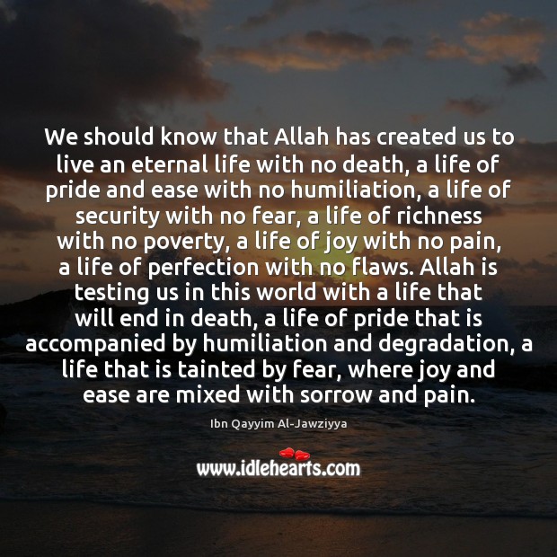 We should know that Allah has created us to live an eternal Ibn Qayyim Al-Jawziyya Picture Quote