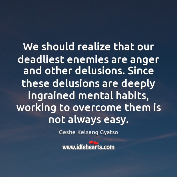 We should realize that our deadliest enemies are anger and other delusions. Geshe Kelsang Gyatso Picture Quote