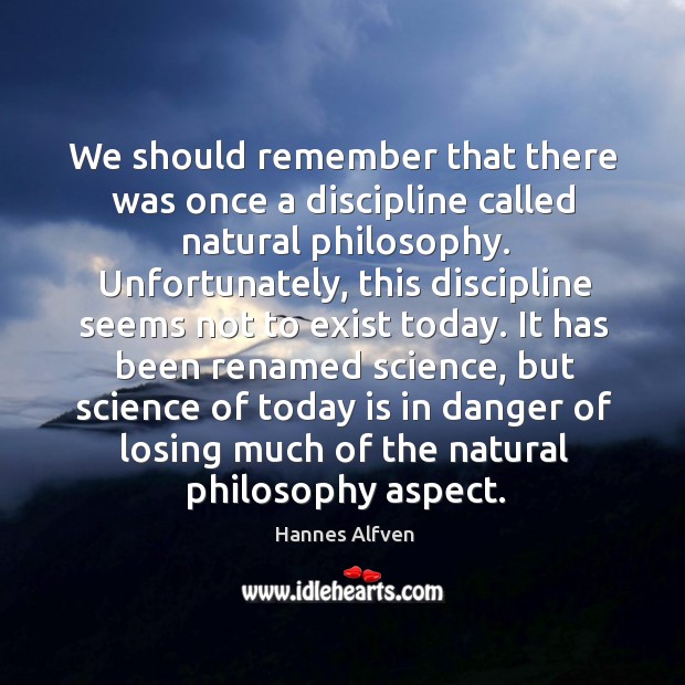 We should remember that there was once a discipline called natural philosophy. Hannes Alfven Picture Quote