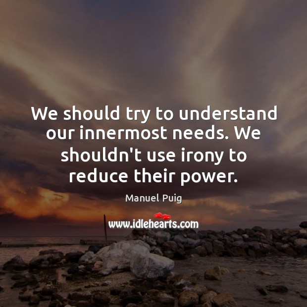 We should try to understand our innermost needs. We shouldn’t use irony Manuel Puig Picture Quote