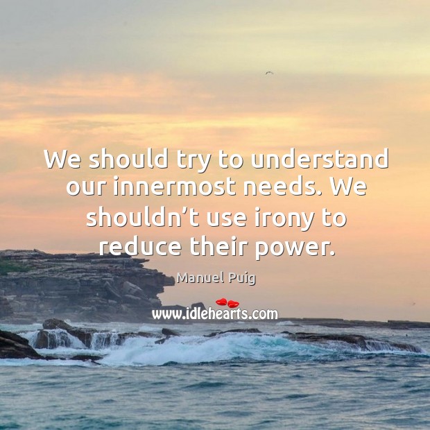 We should try to understand our innermost needs. We shouldn’t use irony to reduce their power. Manuel Puig Picture Quote