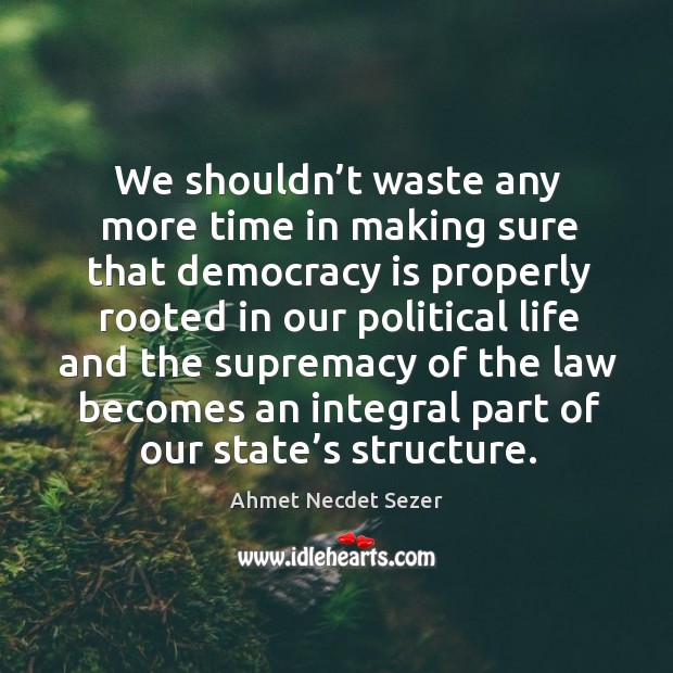 We shouldn’t waste any more time in making sure that democracy is properly rooted in our Ahmet Necdet Sezer Picture Quote