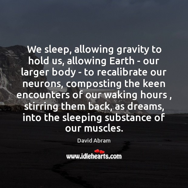 We sleep, allowing gravity to hold us, allowing Earth – our larger David Abram Picture Quote