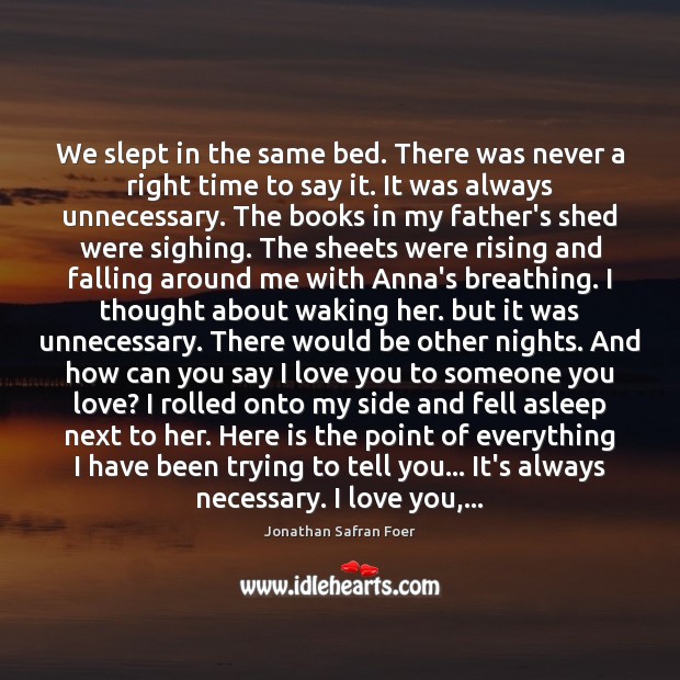 We slept in the same bed. There was never a right time I Love You Quotes Image