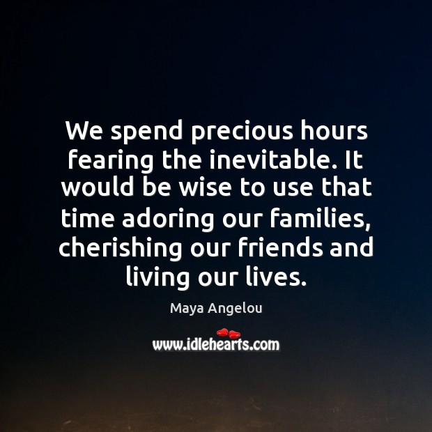 We spend precious hours fearing the inevitable. It would be wise to Maya Angelou Picture Quote