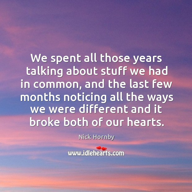 We spent all those years talking about stuff we had in common, Nick Hornby Picture Quote
