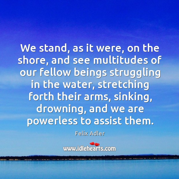 We stand, as it were, on the shore, and see multitudes of our fellow beings struggling in the water Felix Adler Picture Quote