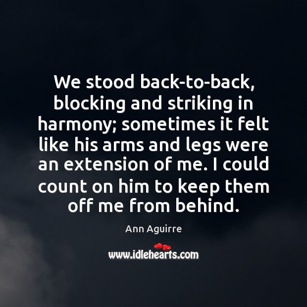 We stood back-to-back, blocking and striking in harmony; sometimes it felt like Ann Aguirre Picture Quote