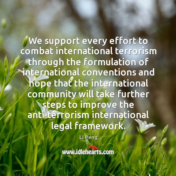 We support every effort to combat international terrorism through the formulation of Li Peng Picture Quote