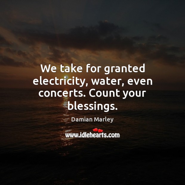 We take for granted electricity, water, even concerts. Count your blessings. Damian Marley Picture Quote