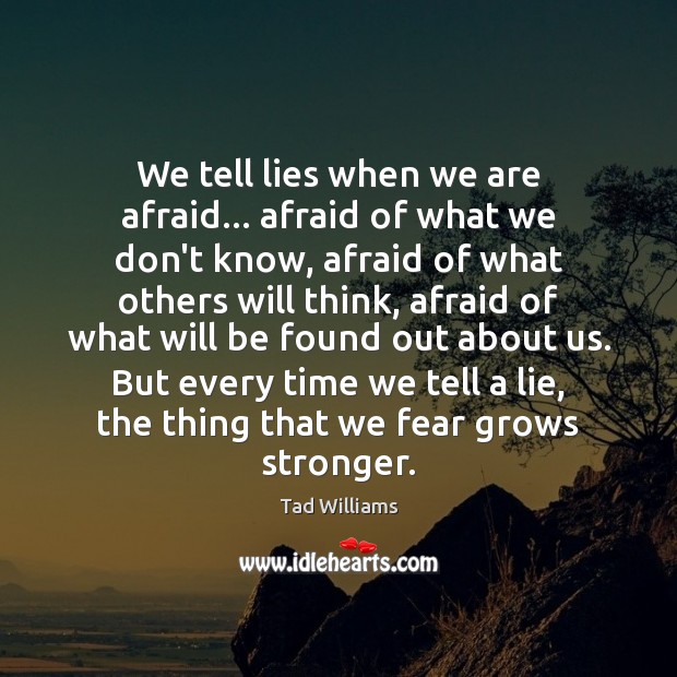 We tell lies when we are afraid… afraid of what we don’t Tad Williams Picture Quote
