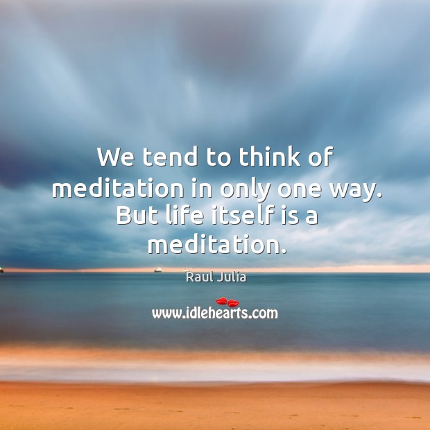 We tend to think of meditation in only one way. But life itself is a meditation. Raul Julia Picture Quote