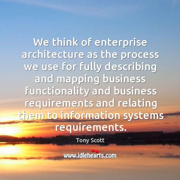 We think of enterprise architecture as the process we use for fully describing and mapping business Image