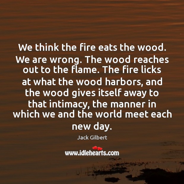 We think the fire eats the wood. We are wrong. The wood Jack Gilbert Picture Quote