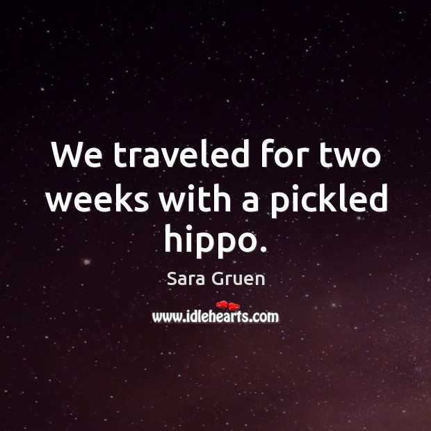 We traveled for two weeks with a pickled hippo. Sara Gruen Picture Quote
