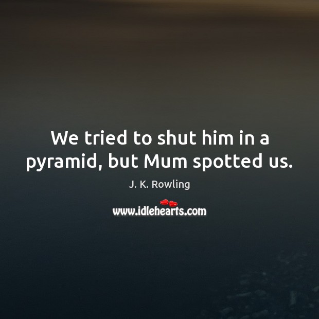 We tried to shut him in a pyramid, but Mum spotted us. Image