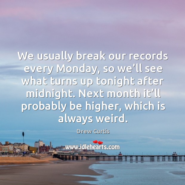 We usually break our records every monday, so we’ll see what turns up tonight after midnight. Drew Curtis Picture Quote