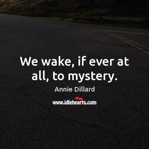 We wake, if ever at all, to mystery. Annie Dillard Picture Quote