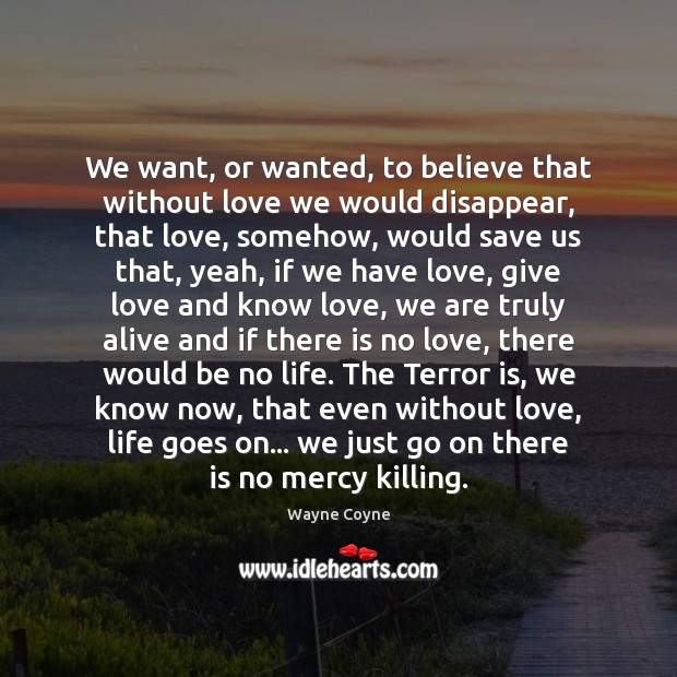 We want, or wanted, to believe that without love we would disappear, Wayne Coyne Picture Quote