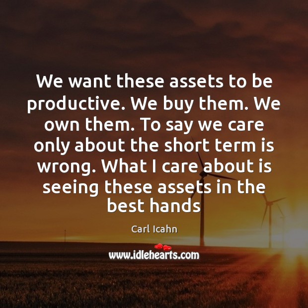 We want these assets to be productive. We buy them. We own Carl Icahn Picture Quote