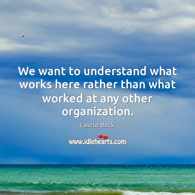 We want to understand what works here rather than what worked at any other organization. Laszlo Bock Picture Quote