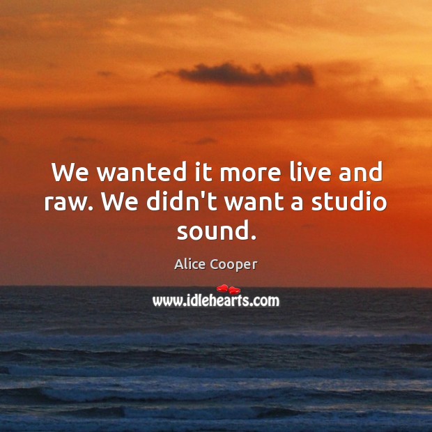 We wanted it more live and raw. We didn’t want a studio sound. Alice Cooper Picture Quote