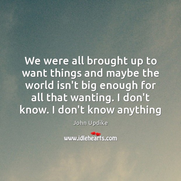 We were all brought up to want things and maybe the world John Updike Picture Quote