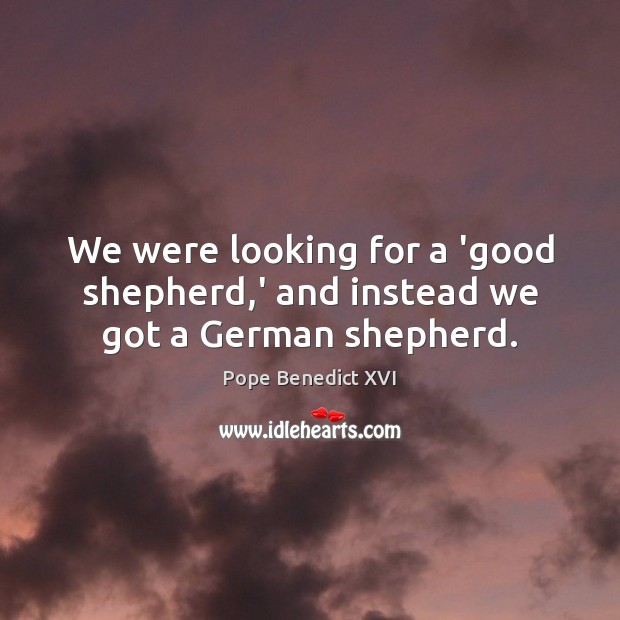 We were looking for a ‘good shepherd,’ and instead we got a German shepherd. Pope Benedict XVI Picture Quote
