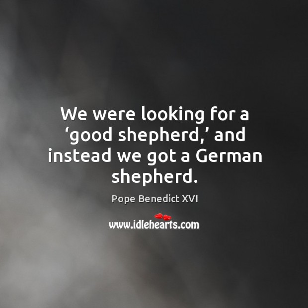 We were looking for a ‘good shepherd,’ and instead we got a german shepherd. Pope Benedict XVI Picture Quote
