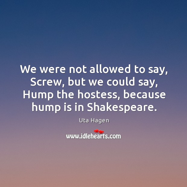 We were not allowed to say, screw, but we could say, hump the hostess, because hump is in shakespeare. Image