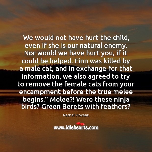We would not have hurt the child, even if she is our Rachel Vincent Picture Quote