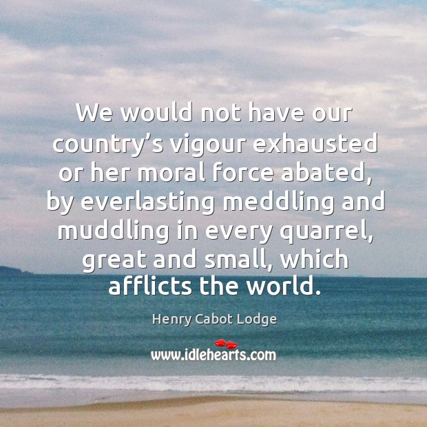 We would not have our country’s vigour exhausted or her moral force abated, by everlasting meddling Henry Cabot Lodge Picture Quote