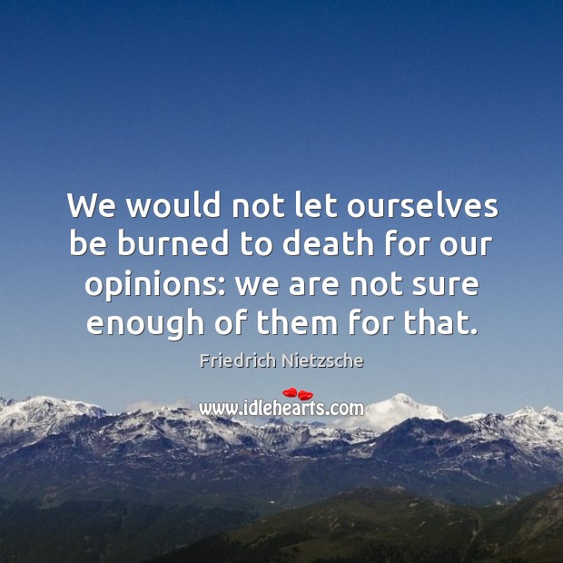 We would not let ourselves be burned to death for our opinions: Friedrich Nietzsche Picture Quote