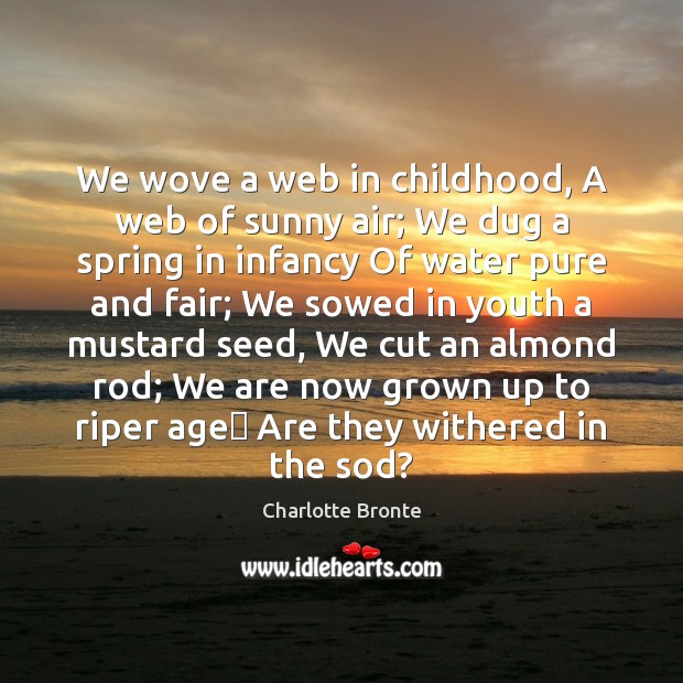 We wove a web in childhood, A web of sunny air; We Charlotte Bronte Picture Quote