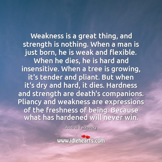 Weakness is a great thing, and strength is nothing. When a man Andrei Tarkovsky Picture Quote