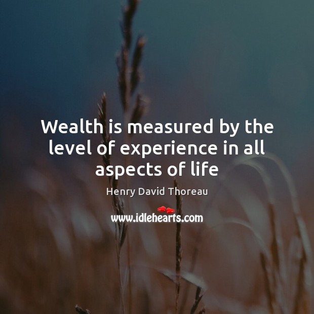 Wealth is measured by the level of experience in all aspects of life Image
