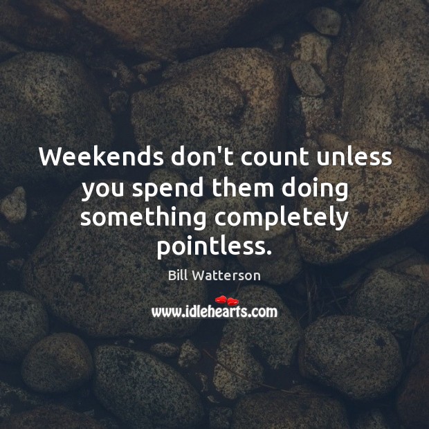 Weekends don’t count unless you spend them doing something completely pointless. Bill Watterson Picture Quote