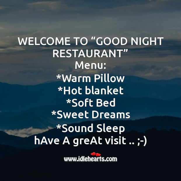 Welcome to “good night restaurant” Good Night Messages Image