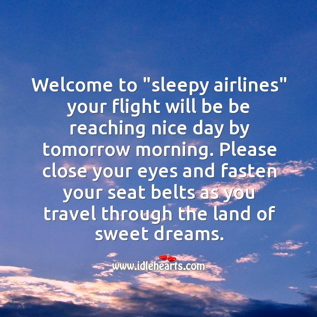 Welcome to sleepy airlines Good Night Quotes Image