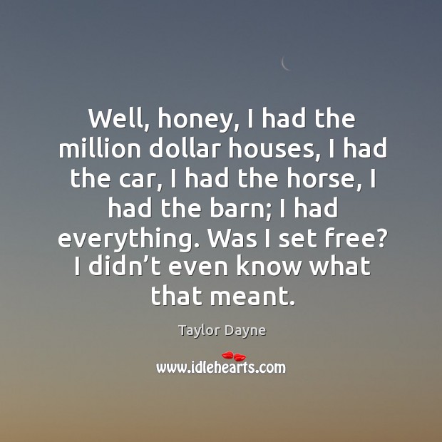 Well, honey, I had the million dollar houses, I had the car Taylor Dayne Picture Quote