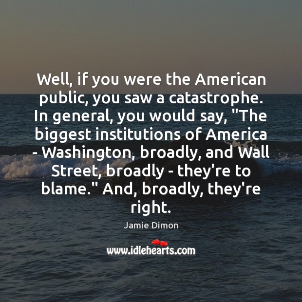 Well, if you were the American public, you saw a catastrophe. In Jamie Dimon Picture Quote