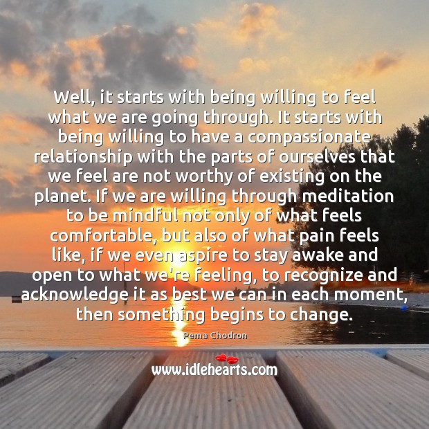 Well, it starts with being willing to feel what we are going Pema Chodron Picture Quote