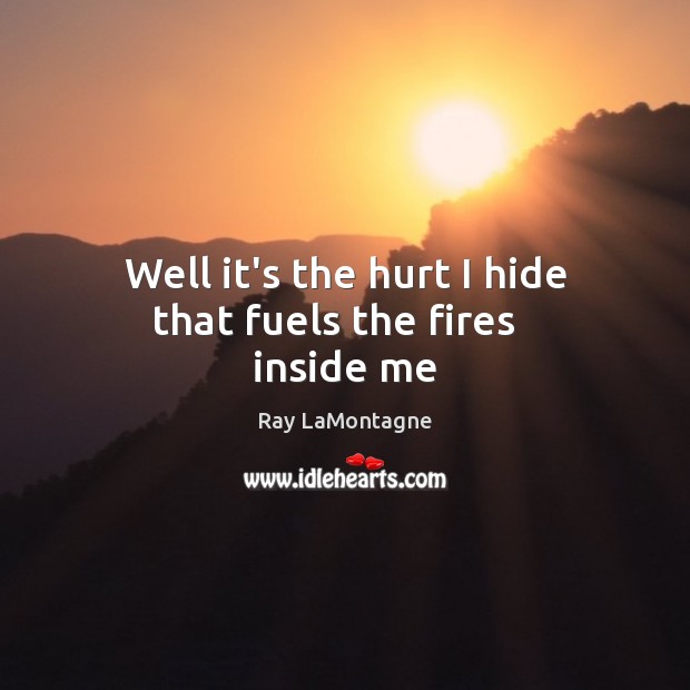 Well it’s the hurt I hide that fuels the fires   inside me Ray LaMontagne Picture Quote